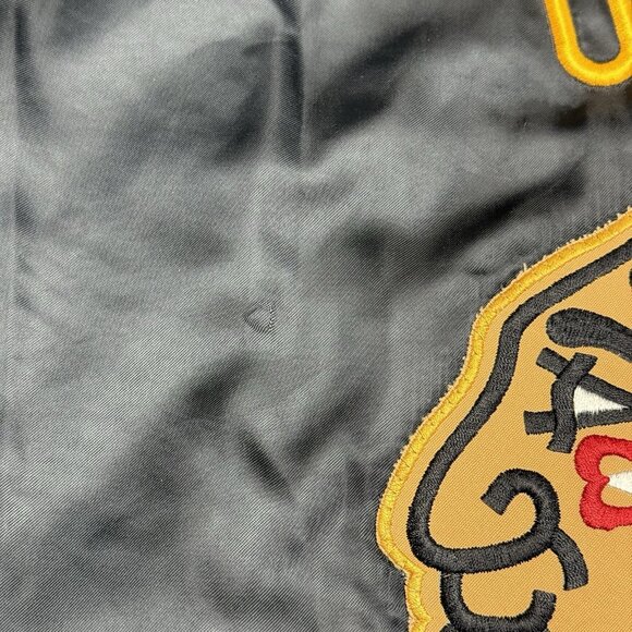 Vintage 80s ROTC Bomber Jacket Mens Large Black Satin Embroidered Military - Picture 11 of 16